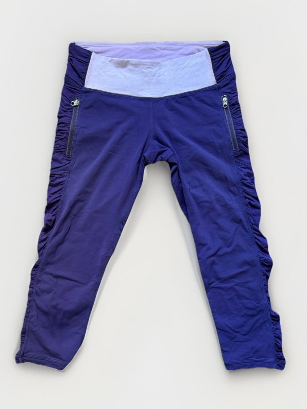 Lululemon Run Crop Leggings Purple Zip Pockets Low Rise Ruching Womens Size 6